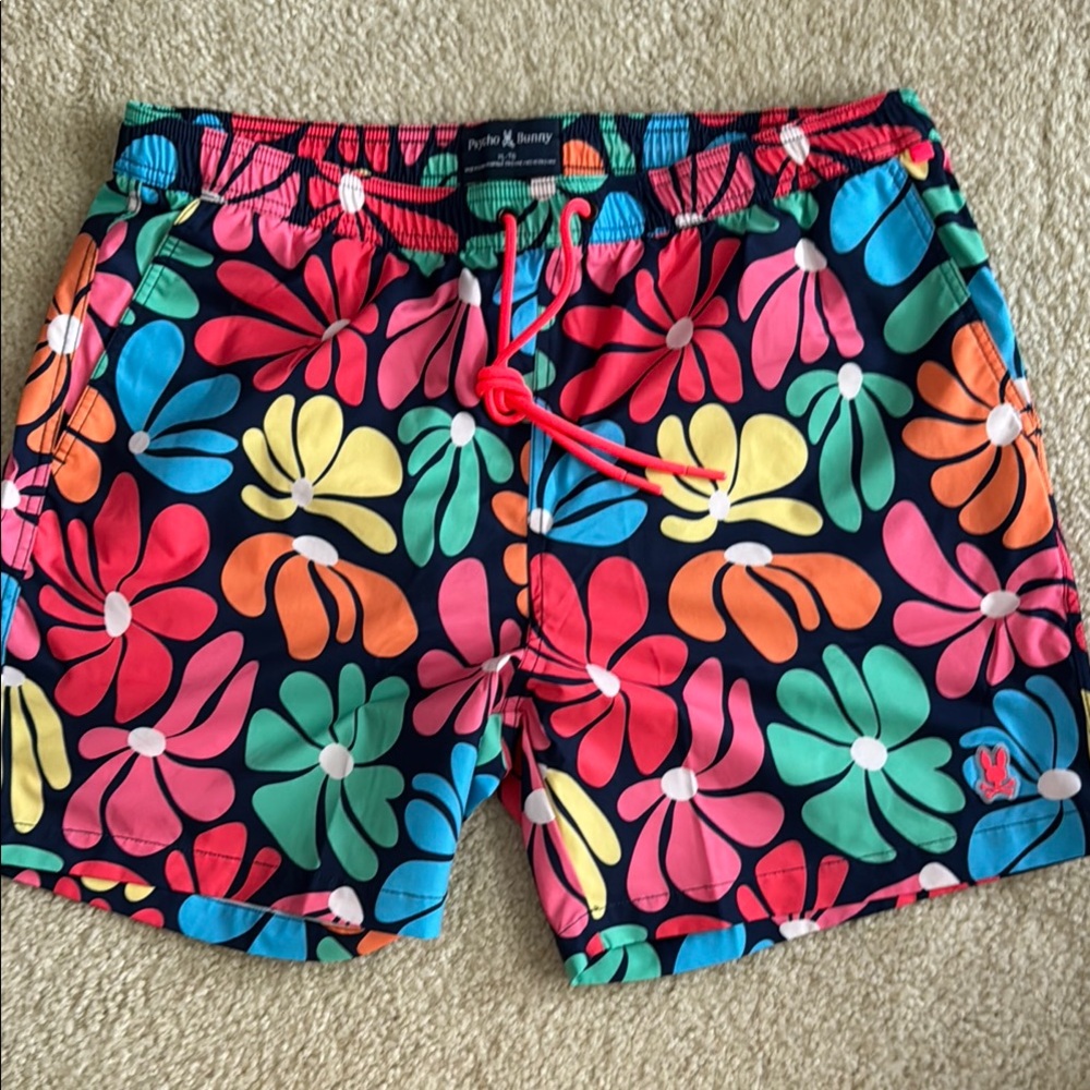 Psycho Bunny Swim Trunks Vibrant Floral Design